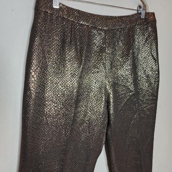 Anne Klein Shimmering Gold Metallic Black Snake Print Pants Size 12 - Picture 16 of 17